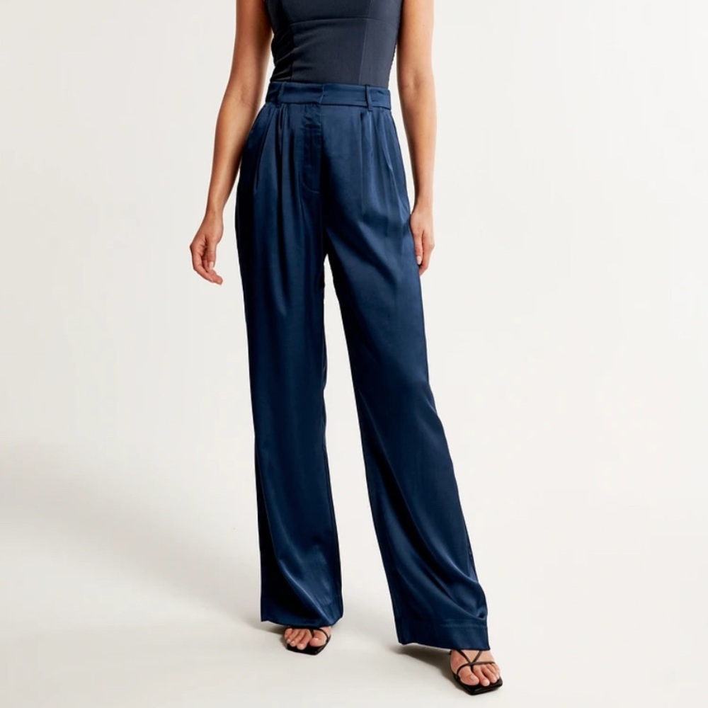 Abercrombie & Fitch Navy Blue Satin Trousers